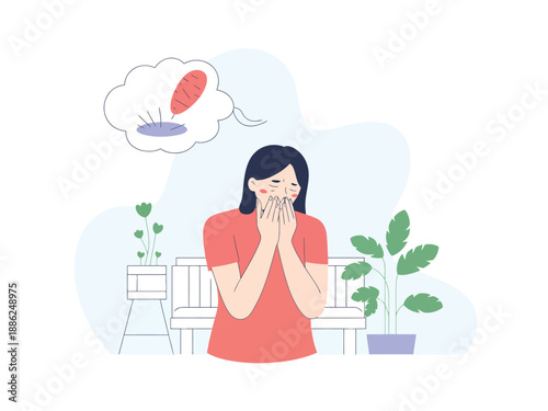 Woman experiencing period cramps and stress