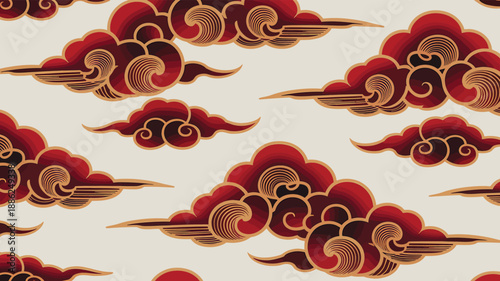 Seamless vector pattern with traditional chinese auspicious clouds repeating background illustration