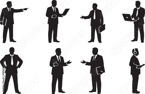 Black Solid Overtime Work Silhouettes Set of Six on White Background