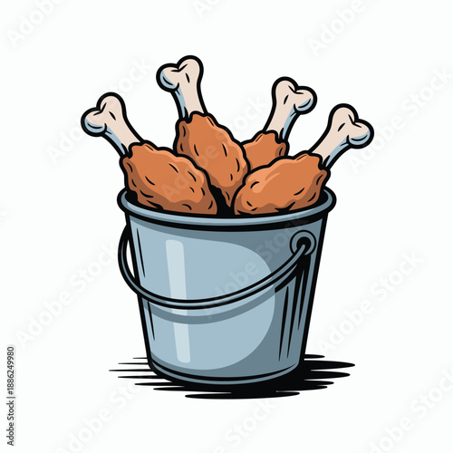 Delicious fried chicken drumsticks in a bucket