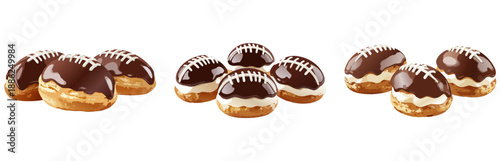 Football Cream Puff Vector Set — Game Day Choux Pastries Styled as Footballs for Super Bowl Food