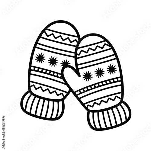 Pair of winter mittens with snowflake pattern