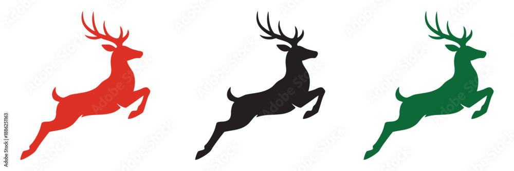 Fototapeta premium Stag and Deer Silhouette Vector – Wild Buck with Antlers in Various Poses for Hunting, Nature, and Forest Logos