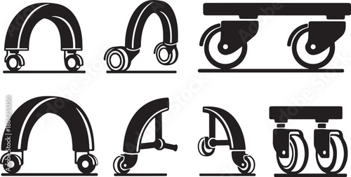 Casters and wheels in various orientations and positions