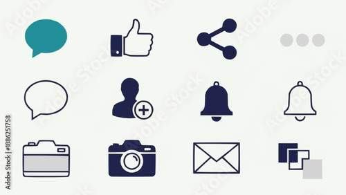 Social Media Icons Collection Communication Technology Symbols.