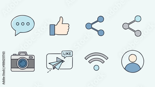 Social Media Icons Set Communication Technology Symbols.