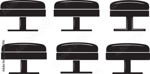 Set of six black office chairs in different positions