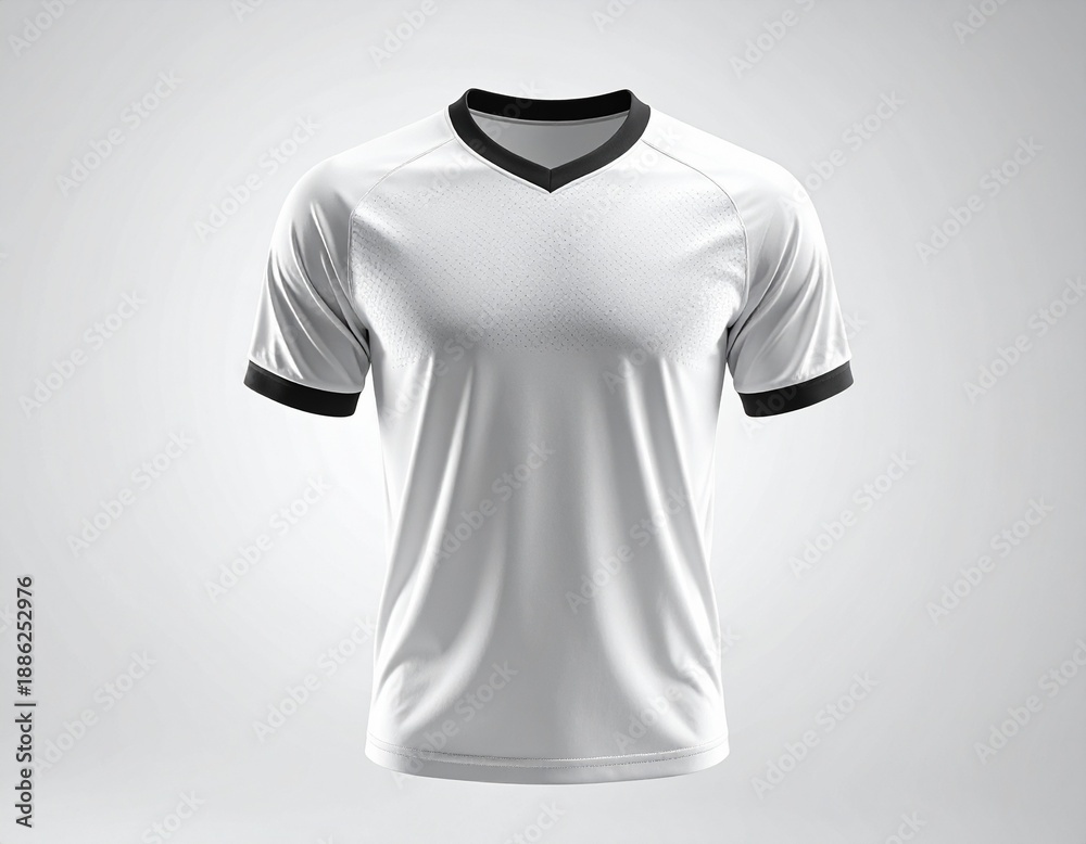 custom made wallpaper toronto digitalA white V-neck sports shirt with black trim displayed on a gray gradient background from a front view