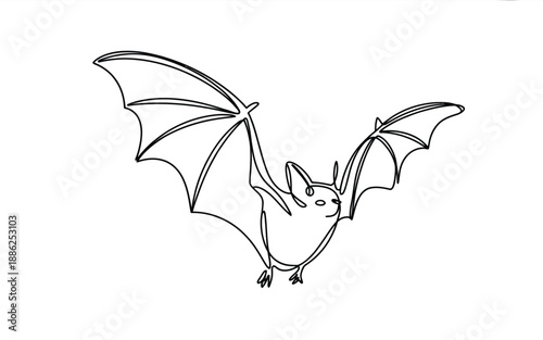 Minimalist Bat Flying One Line Drawing Halloween Animal Art