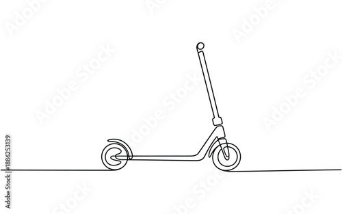 Single line drawing of an electric kick scooter for urban transportation