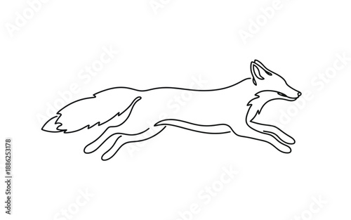 Minimalist single line drawing of a leaping wild fox