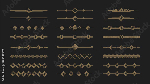 Gold retro art, vintage 1920s art deco decorative borders, elegant minimal golden frames, header dividers and creative template illustration.