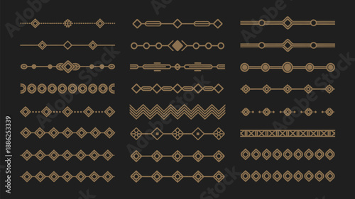 Gold retro art, vintage 1920s art deco decorative borders, elegant minimal golden frames, header dividers and creative template illustration.