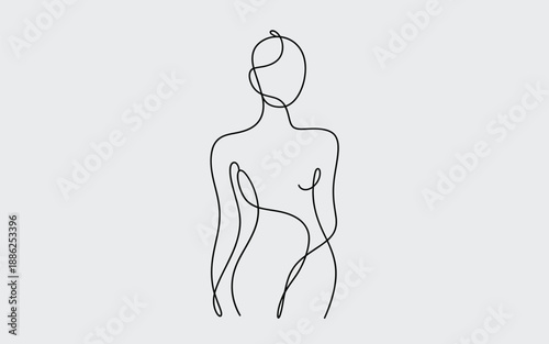 Abstract continuous line drawing of a naked woman torso body silhouette