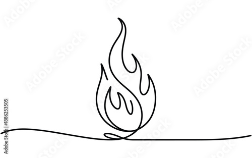 Continuous line drawing of a burning fire flame heat vector illustration
