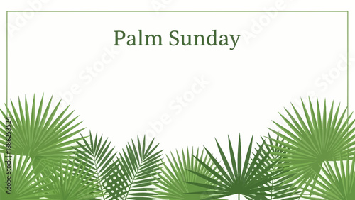 Palm Sunday leaves with text overlay.