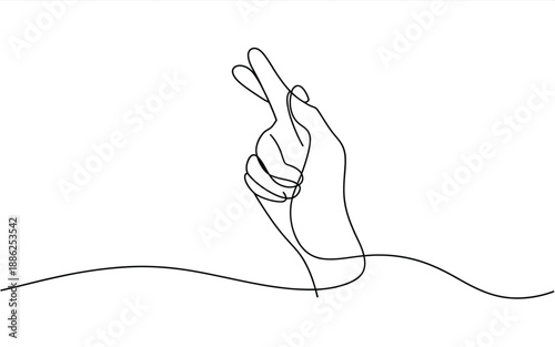 Minimalist one line drawing of a hand with crossed fingers for luck