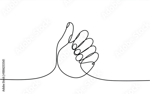 Minimalist continuous line art of a hand clenched in a small heart gesture