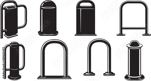 Various Metal Trash Cans and Recycling Bins Illustration Set