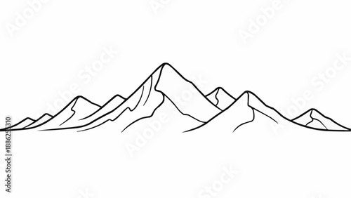 Stylized mountain range line art illustration.