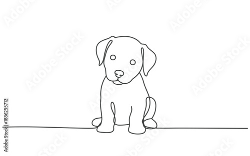 Adorable Continuous One Line Sketch of a Sitting Puppy Dog, Minimalist Pet Animal Illustration, Simple Black and White Vector Art