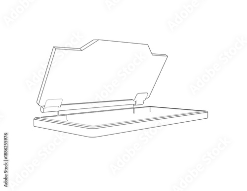 Wireframe Blueprint Design of Universal Car HUD Head Up Display Projector and Phone Navigation GPS Holder - Monochrome Vector Outline Illustration for Automotive Technology Device Schematic Concept.