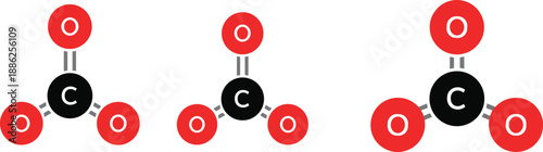 Carbonate ion resonance structure illustration set, molecular geometry with carbon and oxygen atoms, chemistry concept, cad drawing flat vector artwork