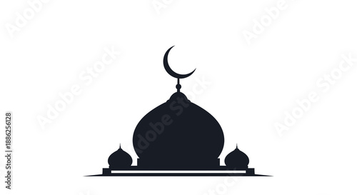 Vector illustration of a mosque masjid silhouette with a crescent moon on top, symbolizing Islam and Muslim culture, often associated with lebaran ied mubarak and ramadan kareem