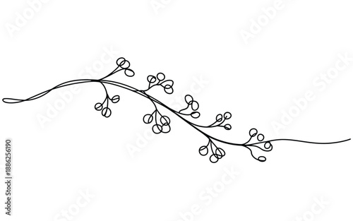 Single line drawing of a berry branch for minimalist nature and autumn seasonal designs