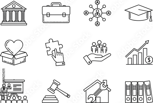 Business and professional line icons set for corporate services vector
