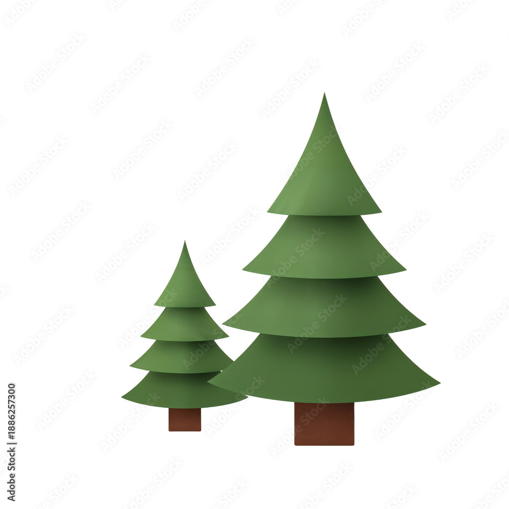 Obraz premium Stylized green pine trees of varying sizes on transparent background