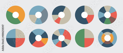 Pie chart infographic, colorful sliced donut and segmented circular diagram, vector template for data visualization, reports, business presentation.