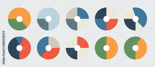 Pie chart infographic, colorful sliced donut and segmented circular diagram, vector template for data visualization, reports, business presentation.