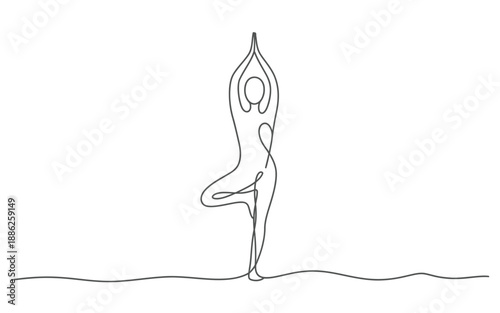 Minimalist Continuous Line Drawing of Person in Yoga Tree Pose