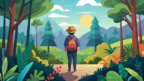 Hiker embarking on a forest trail