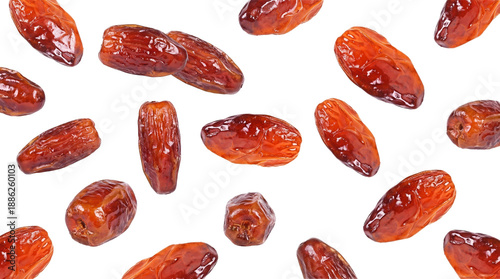 Tableau sur toile scattered dried dates with wrinkled texture, rich brown color, isolated on a plain transparent background, sweet fruit food photography