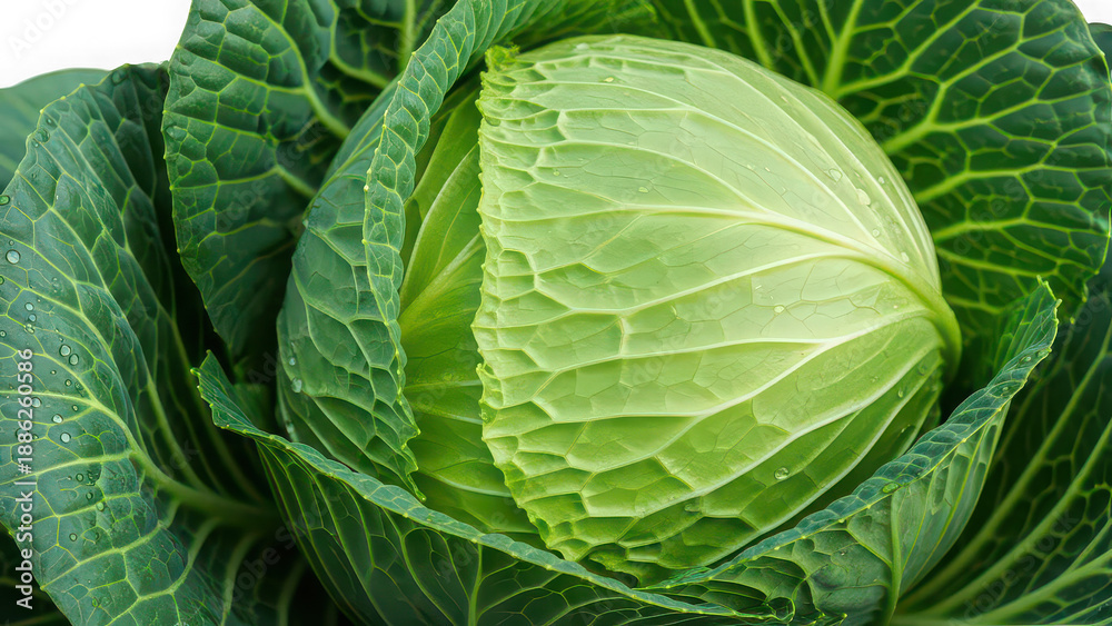 Fototapeta premium A crisp head of cabbage surrounded by its vibrant green leaves