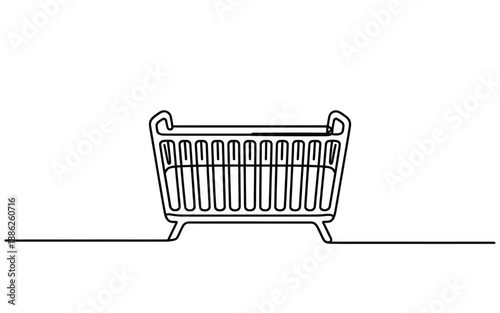 Minimalist continuous line drawing of a baby crib or cot for nursery