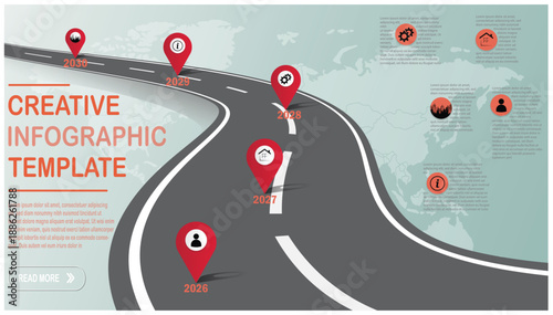 Creative roadmap infographic template with location pins for business planning