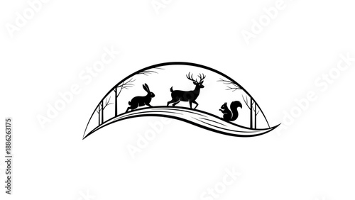 Elegant Silhouette of Forest Animals in Minimalist Design Showcasing Wildlife Charm