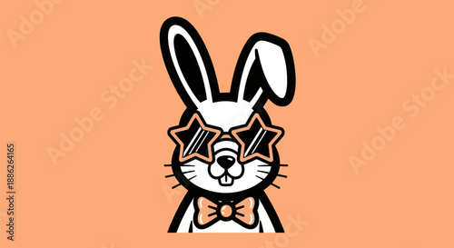 Cartoon bunny with sunglasses on peach