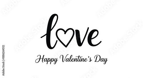 A simple black and white graphic displays the word love with a heart replacing the o and valentine s greetings