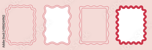 Wavy edge shapes frame, vector illustration isolated on white, squiggle curve doodle rectangle and oval sketch for design.