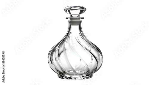 Elegant, clear glass decanter with spiral design and crystal stopper