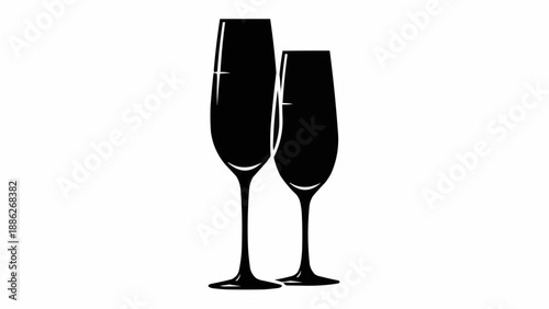Two elegant champagne flutes silhouetted against a white background.