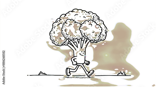 Whimsical Drawing of a Cute Broccoli Character, Fun Vegetable Mascot for Healthy Kids Content