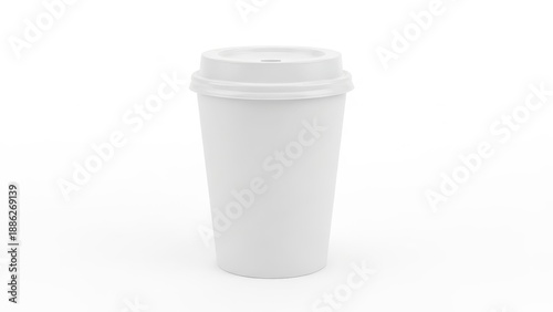 Single white disposable coffee cup isolated on white background