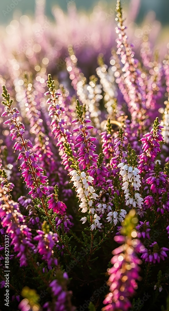 Obraz premium Close-up of blooming heather flowers in a natural setting.