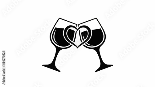Two wine glasses forming a heart shape.