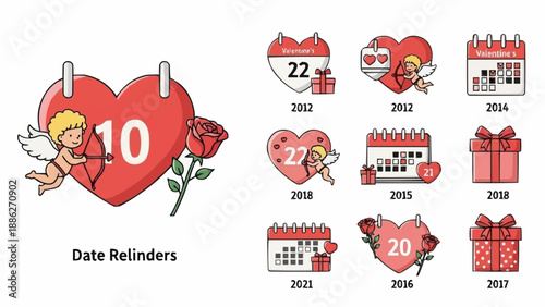 Valentines Day Date Reminders with Cupid and Roses.